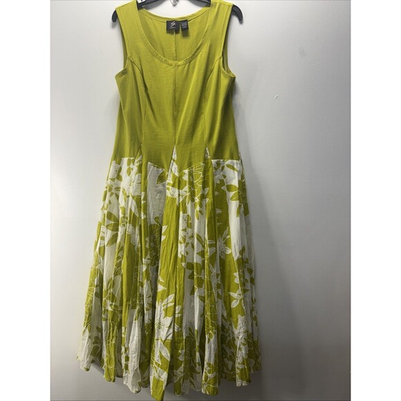 ESY STUDIO EY   Women’s Maxi  Dress Pistacho Creen Sz L Flare Linen Cotton - Picture 1 of 14